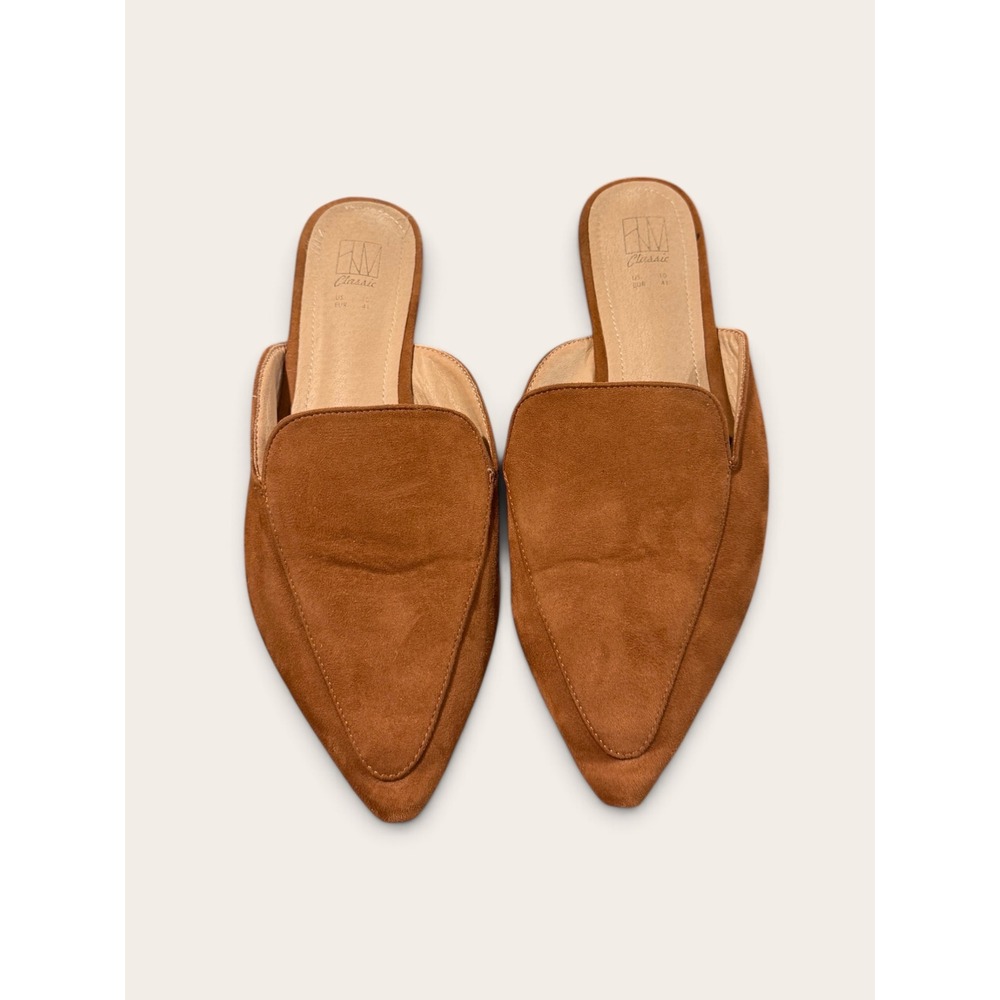 Hawkwell Womens Brown Faux Suede Pointed Toe Flat Mules Slip On Loafers Size 10